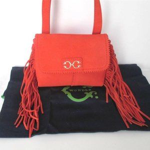 Orange Suede Small Crossbody Purse with Fringe